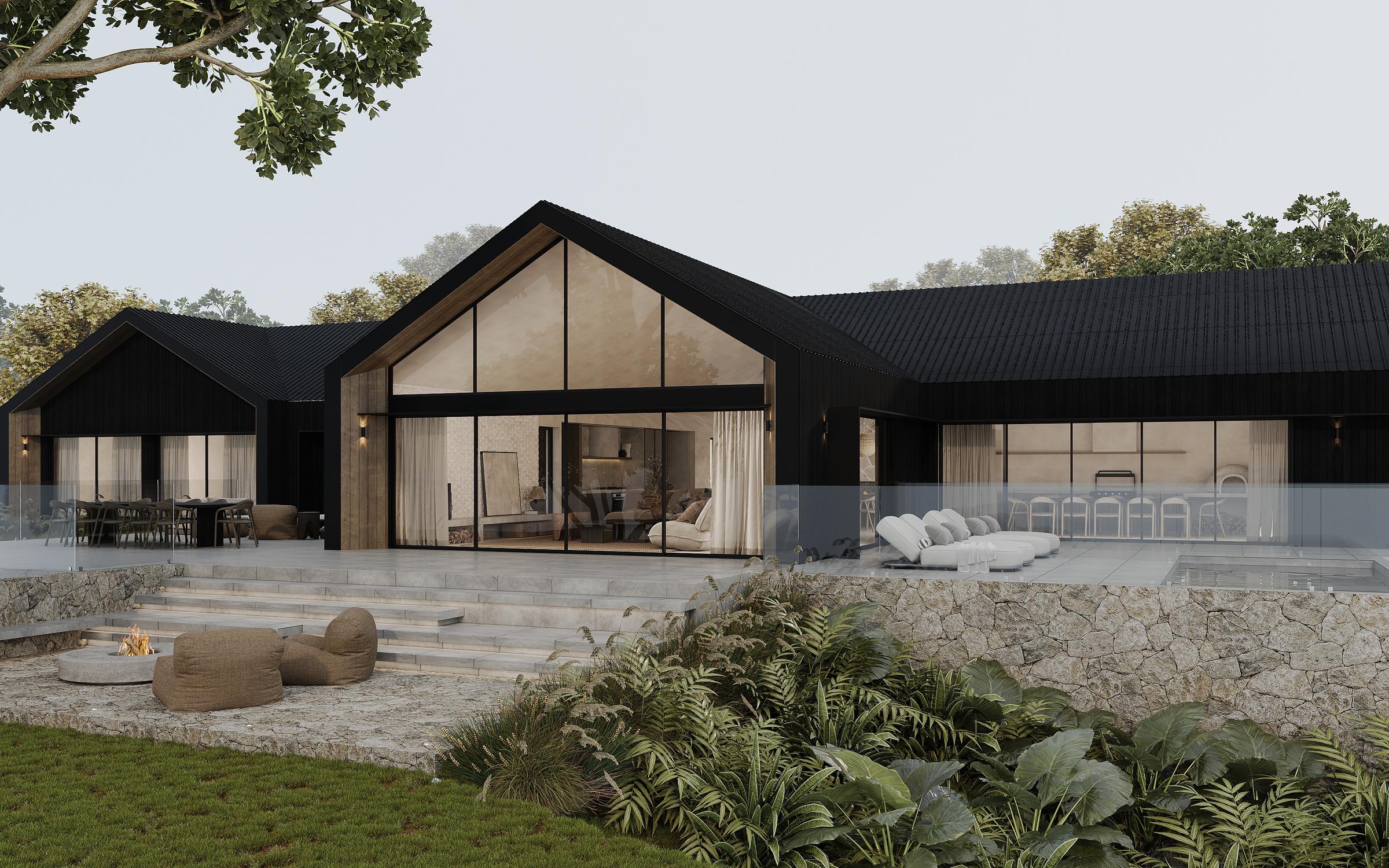 Agape — main dwelling exterior, late light